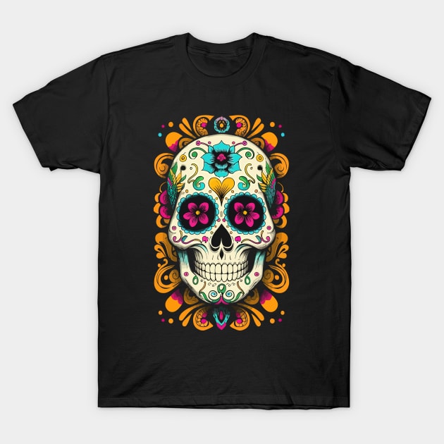 Dia De Los Muertos, Retro Sugar Skull Design T-Shirt by PugSwagClothing